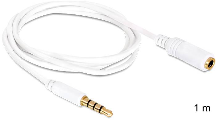 Delock 84480 Klinke Audio Anschlusskabel [1x Klinkenstecker 3.5 mm - 1x Klinkenbuchse 3.5 mm] 1 m Weiß