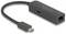 'USB-C-zu-Gigabit-Ethernet-Adapter, schwarz, mit Ethernet-Anschluss. Ermöglicht kabelgebundene Netzwerkverbindung für USB-C-Geräte.'