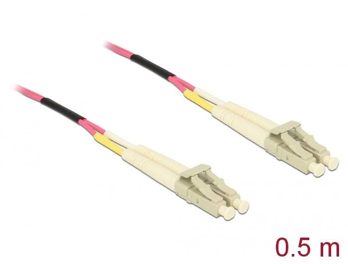 Delock 86544 Glasfaser LWL Anschlusskabel 0.5 m Violett [1x LC-Stecker - 1x LC-Stecker] 50/125 µ Multimode OM4