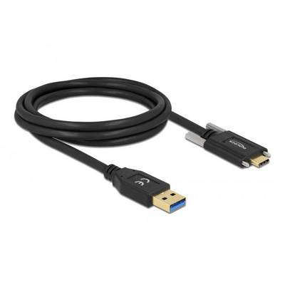 Ein schwarzes USB-Kabel mit USB-A-Stecker und USB-C-Stecker liegt aufgerollt.