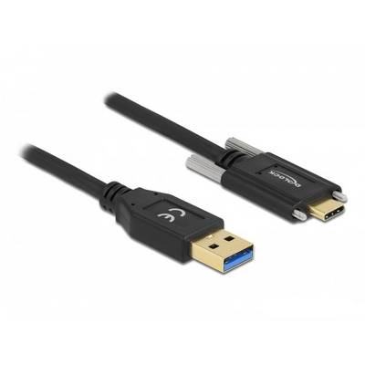 Zwei Kabelanschlüsse: links ein USB-Stecker, rechts ein kleinerer Stecker mit Schrauben, beide an schwarzen Kabeln befestigt.