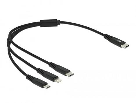 Delock USB-Ladekabel  USB 2.0 USB-C® Stecker, USB-C® Stecker, USB-Micro-B Stecker, Apple Lightning Stecker 0.30 m Schwarz  87148