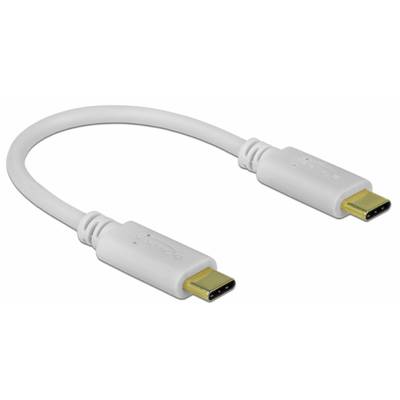 Ein weißes USB-C-auf-USB-C-Kabel, geeignet für den Anschluss moderner Geräte zur Datenübertragung und zum Aufladen.