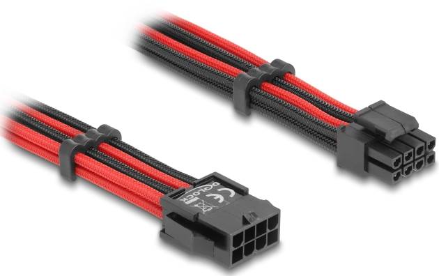 Thumbnail - Delock Seriell Anschlusskabel [1x EPS-Strom-Stecker 8pol. - 1x EPS-Strom-Buchse 8pol.] 0.3 m Schwarz, Rot