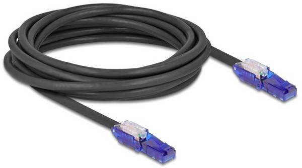 Delock 80929 RJ45 Patchkabel CAT 6 U/UTP 5.00 m Schwarz, Violett 90° nach unten gewinkelt, 90° nach oben gewinkelt, Ungeschirmt 1 St.