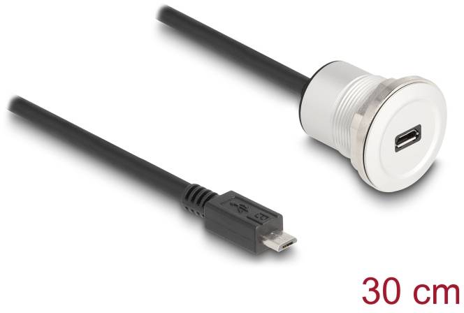 USB-Adapterkabel, 30 cm lang, mit Micro-USB-Stecker und rundem USB-Buchsenanschluss, geeignet für Datenübertragung und Laden.