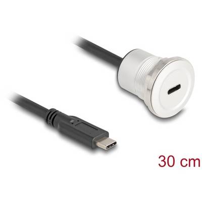 'USB-C Buchse mit 30 cm Kabel, geeignet für den Einbau in Geräte oder Möbel, bietet eine praktische Lade- oder Datenverbindung.'