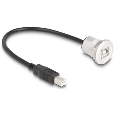 USB-Kabel mit Einbau-Buchse, rechteckiger Anschluss auf der einen Seite und quadratischer USB-Anschluss auf der anderen.