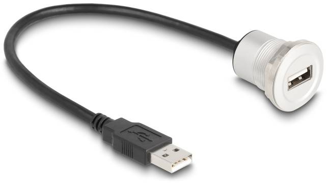 USB-Verlängerungskabel mit einer USB-A-Buchse auf der einen und einem USB-A-Stecker auf der anderen Seite, schwarze Ummantelung.