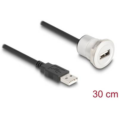 USB-Verlängerungskabel, 30 cm lang, schwarzes Kabel mit einem Standard-USB-Anschluss und einer runden Halterung am anderen Ende.