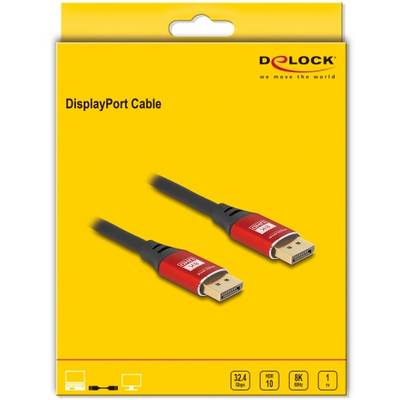 'DisplayPort-Kabel' auf gelber Verpackung mit roten Steckerabbildungen. Geeignet für 8K, HDR10, 32.4 Gb/s, Packung mit 1 Kabel.