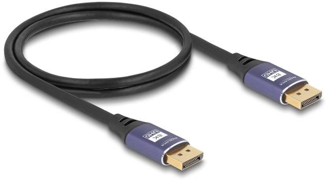 Ein schwarzes HDMI-Kabel mit goldenen Steckern an beiden Enden, das für die Übertragung von Audio- und Videosignalen verwendet wird.