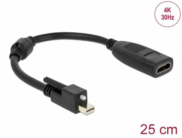 Delock Adapter mini Displayport 1.2 male with screw > HDMI female 4K Active black