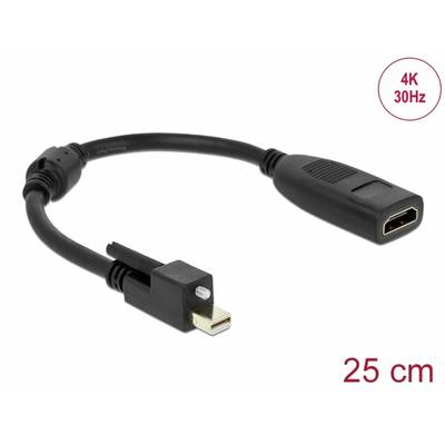 Ein schwarzes Mini-DisplayPort-zu-HDMI-Adapter mit 25 cm Länge, ideal für 4K-Verbindungen bei 30Hz.