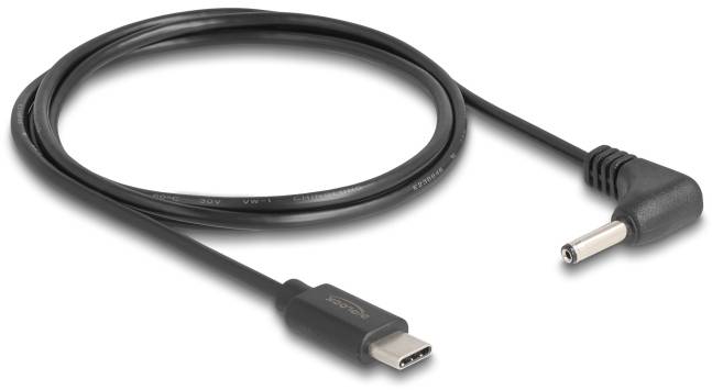 'Ein schwarzes USB-C-Ladekabel mit einem Winkelstecker und einem geraden Stecker. Geeignet zum Aufladen oder Verbinden von Geräten.'