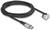 Schwarzes, geflochtenes USB-C-zu-Lightning-Kabel mit angewinkeltem Lightning-Stecker, geeignet für Apple-Geräte.