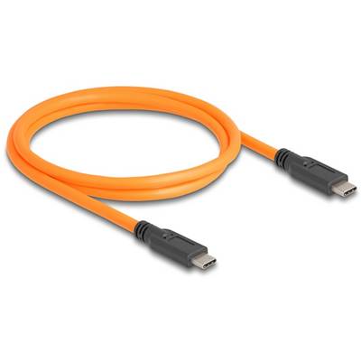 Orangefarbenes USB-C-Kabel mit beidseitigen Steckern.
