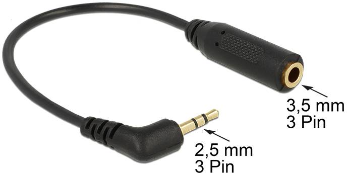 Delock 65672 Klinke Audio Anschlusskabel [1x Klinkenstecker 2.5 mm - 1x Klinkenbuchse 3.5 mm] 0.175 m Schwarz-2