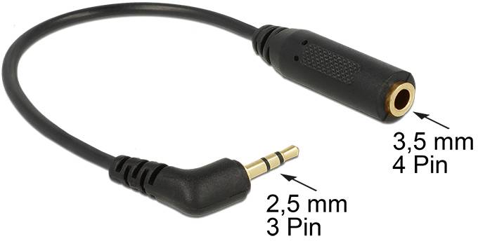 Delock 65674 Klinke Audio Anschlusskabel [1x Klinkenstecker 2.5 mm - 1x Klinkenbuchse 3.5 mm] 0.17 m Schwarz-2