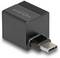 Ein schwarzer USB-C-Adapter von Delock mit einem kompakten, quaderförmigen Design.