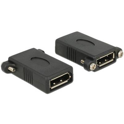 Zwei schwarze DisplayPort-Adapter mit unterschiedlichen Anschlüssen, einer mit Gewindeschraube für sichere Verbindung.