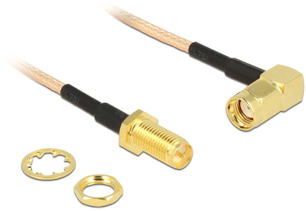 Delock WLAN-Antennen Anschlusskabel [1x RPSMA-Stecker - 1x RPSMA-Buchse] 0.16 m Schwarz, Gold, Transparent