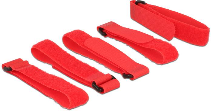 Thumbnail - Delock Klettkabelbinder (L x B) 300 mm x 20 mm Rot 5 St.