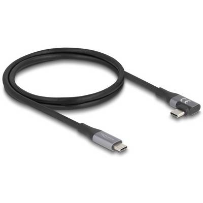 Ein schwarzes USB-C-Kabel mit silbernen Anschlüssen.