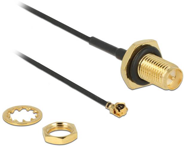 Thumbnail - Delock WLAN-Antennen Anschlusskabel [1x RPSMA-Buchse - 1x IPEX-Stecker] Schwarz, Gold