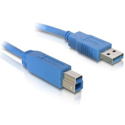 Zwei blaue USB-Kabel, eines mit Standard-USB-Stecker, das andere mit USB-B-Stecker, auf weißem Hintergrund.
