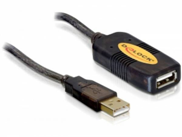 Delock USB-Kabel USB 2.0 USB-A Stecker, USB-A Buchse 5.00 m Schwarz Aktiv mit Signalverstärkung 82308
