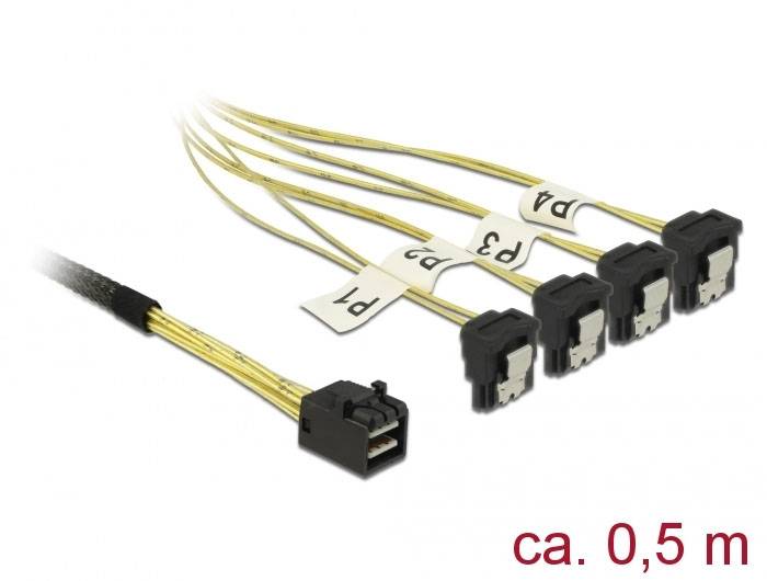 Delock Festplatten Anschlusskabel [1x Mini-SAS-Stecker (SFF-8643) - 4x SATA-Buchse 7pol.] 0.5 m Schwarz, Gelb-0