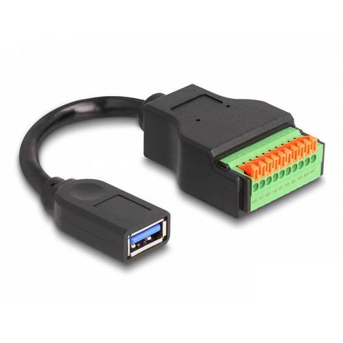 Thumbnail - Delock USB-Kabel USB 3.2 Gen1 USB-A Stecker, 10 Pin Terminalblock 0.15 m Schwarz, Grün 66241
