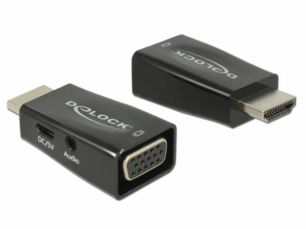 Delock 65901 HDMI / VGA / USB-C® / Klinke Adapter [1x HDMI-Stecker - 1x D-SUB-Buchse 15pol., USB-C® Buchse, 3.5 mm-Buchse] Schwarz  0.004 m