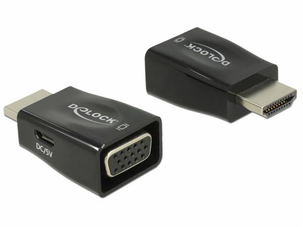Delock 65902 HDMI / VGA Adapter [1x HDMI-Stecker - 1x D-SUB-Buchse 15pol.] Schwarz  0 mm