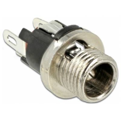 Metallbuchse mit zwei Befestigungspunkten und Gewinde, geeignet für elektrische Verbindungen.