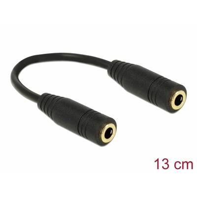 Schwarzer Audio-Kabeladapter mit zwei 3,5-mm-Steckdosen, Länge 13 cm.