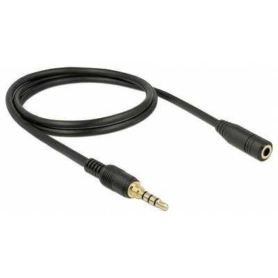 Schwarzes Audiokabel mit einem 3,5-mm-TRRS-Stecker und einer Buchse, geeignet zur Audioverlängerung oder Verbindung von Geräten.