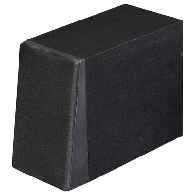 Ein schwarzes, rechteckiges Objekt, möglicherweise ein Lautsprecher oder technisches Gerät, mit einer matten Oberfläche und glatter Seite.