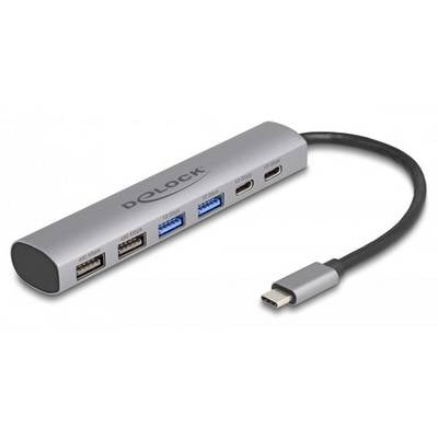 Delock 64232 USB-Hub 4+2 Port USB-A, USB-C® USB 3.2 Gen2 10 GBit/s mit USB-C® Stecker Grau 64232-0