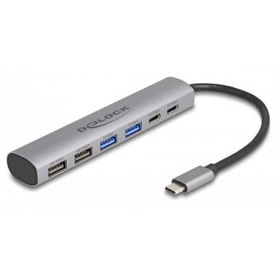 Delock 64232 USB-Hub 4+2 Port USB-A, USB-C® USB 3.2 Gen2 10 GBit/s mit USB-C® Stecker Grau 64232-1