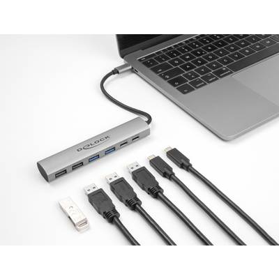 Delock 64232 USB-Hub 4+2 Port USB-A, USB-C® USB 3.2 Gen2 10 GBit/s mit USB-C® Stecker Grau 64232-2