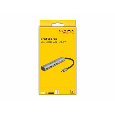 Delock 64232 USB-Hub 4+2 Port USB-A, USB-C® USB 3.2 Gen2 10 GBit/s mit USB-C® Stecker Grau 64232-3