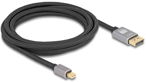 Delock DisplayPort / Mini-DisplayPort Anschlusskabel Mini DisplayPort Stecker, DisplayPort Stecker 3 m Grau 81093 8K UHD, vergoldete Steckkontakte, dreifach geschirmt DisplayPort-Kabel
