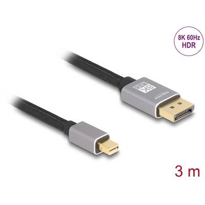 DisplayPort-auf-Mini-DisplayPort-Kabel, 8K 60Hz HDR, 3 Meter, silberne Anschlüsse, schwarzer Kabelmantel. Geeignet für hochauflösende Displays.
