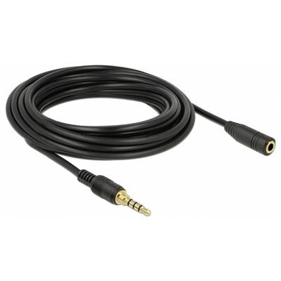 Ein schwarzes Audiokabel mit einem 3,5-mm-Stecker und einer Buchse, gezeigt in voller Länge auf einem weißen Hintergrund.