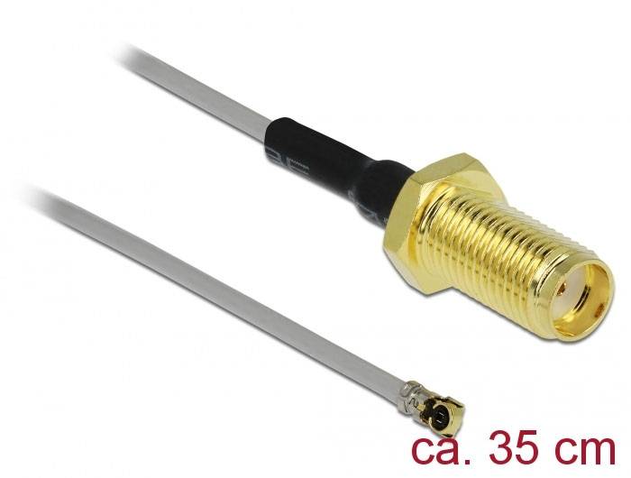 Delock WLAN-Antennen Anschlusskabel [1x SMA-Buchse - 1x IPEX-Stecker] 0.35 m Schwarz, Gold, Grau