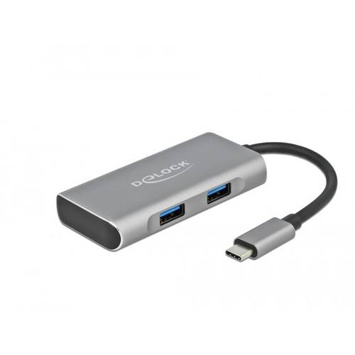 Thumbnail - Delock 63261 USB-Hub 3+1 Port USB-A, USB-C® USB 3.2 Gen2 10 GBit/s mit USB-C® Stecker Schwarz, Grau 63261