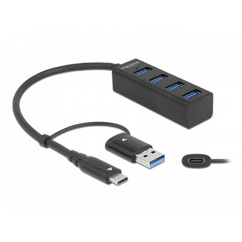 Thumbnail - Delock 63828 USB-Hub 2+2 Port USB-A USB 3.2 Gen1 5 GBit/s mit USB-C® Stecker Schwarz 63828