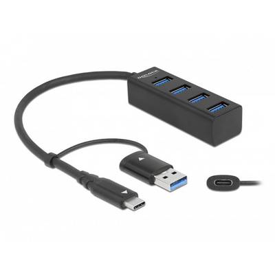 Delock 63828 USB-Hub 2+2 Port USB-A USB 3.2 Gen1 5 GBit/s mit USB-C® Stecker Schwarz 63828-0